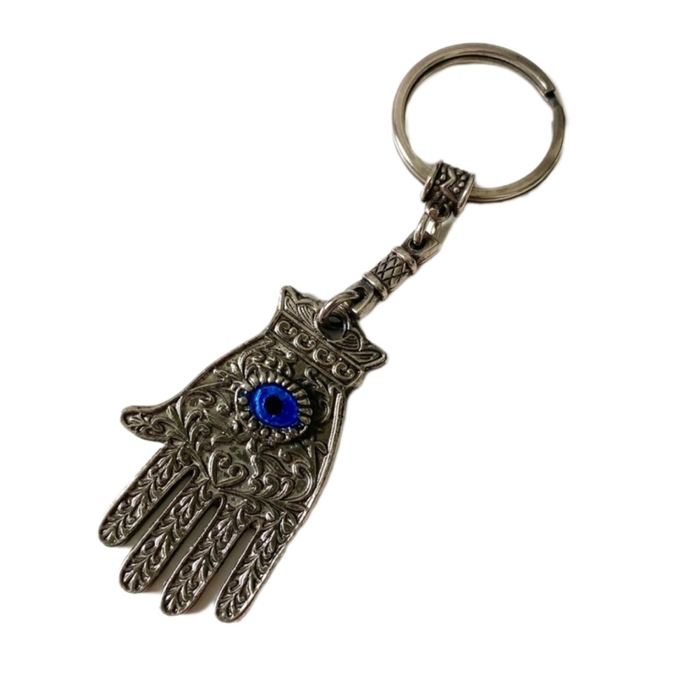 LAST CHANCE SALE! Handmade Morocco Silver Hamsa Hand Evil Eye Keychain